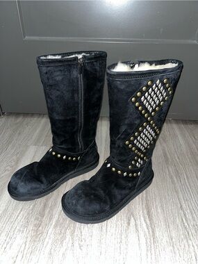 UGG Black Studded Shearling-Lined Tall Boots